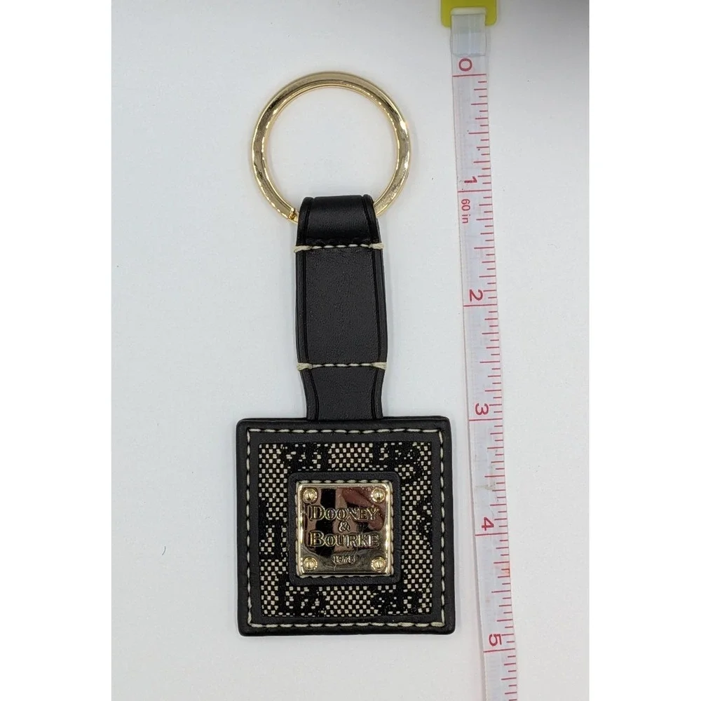 Dooney & Bourke Keychain Black Monogram Signature Leather Square Fob New In Box